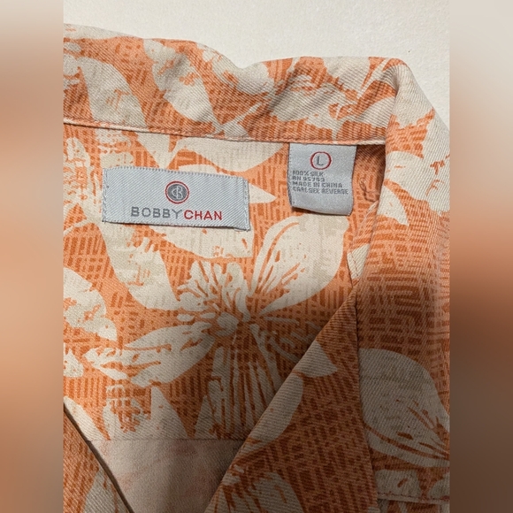 - Bobby Chan 100% Silk Hawaiian Floral Print Button Down Shirt Size Large - Picture 4 of 5